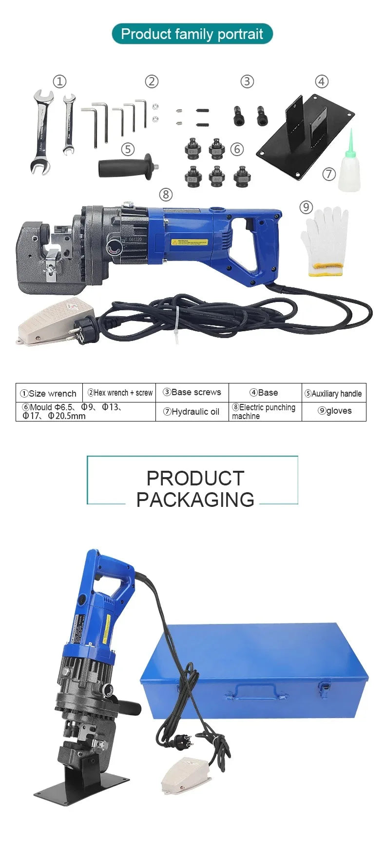 MHP20 Portable Electric Punching Machine Hydraulic Small Angle Iron Channel Steel Copper And Aluminum Plate Punching Machine