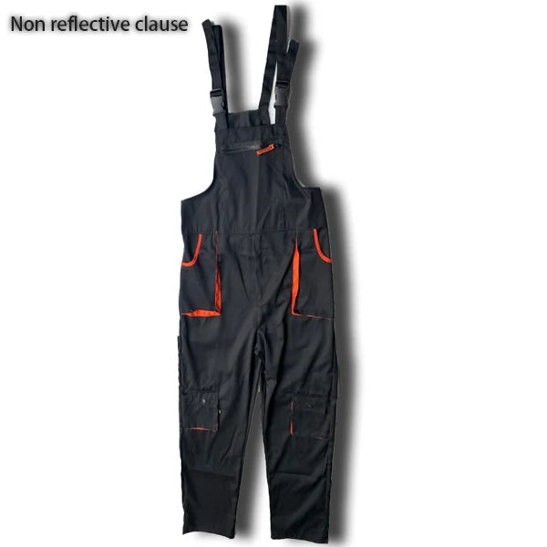 Reflective Bib Overalls Mens Women Work Clothing Protective Coveralls Strap Jumpsuit Multi Pockets Uniform Sleeveless Cargo Pant