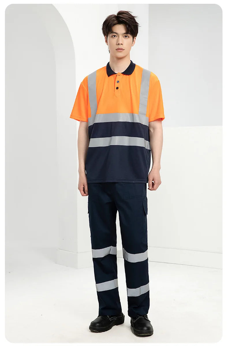 Hi Vis safety work clothes polo shirt safety Cargo pants work trousers Mechanic's repairman Working Shirt with trousers Coverall