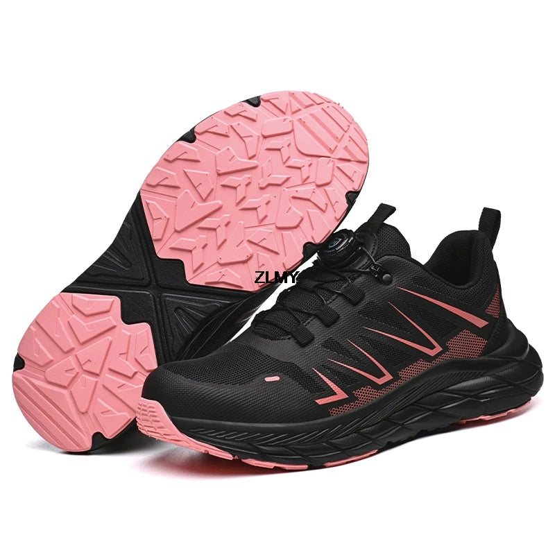 New Women Safety Shoes Rotated Button Men Woman Steel Toe Sneakers Puncture Proof Anti-smash Work Safety Boots Female Industrial
