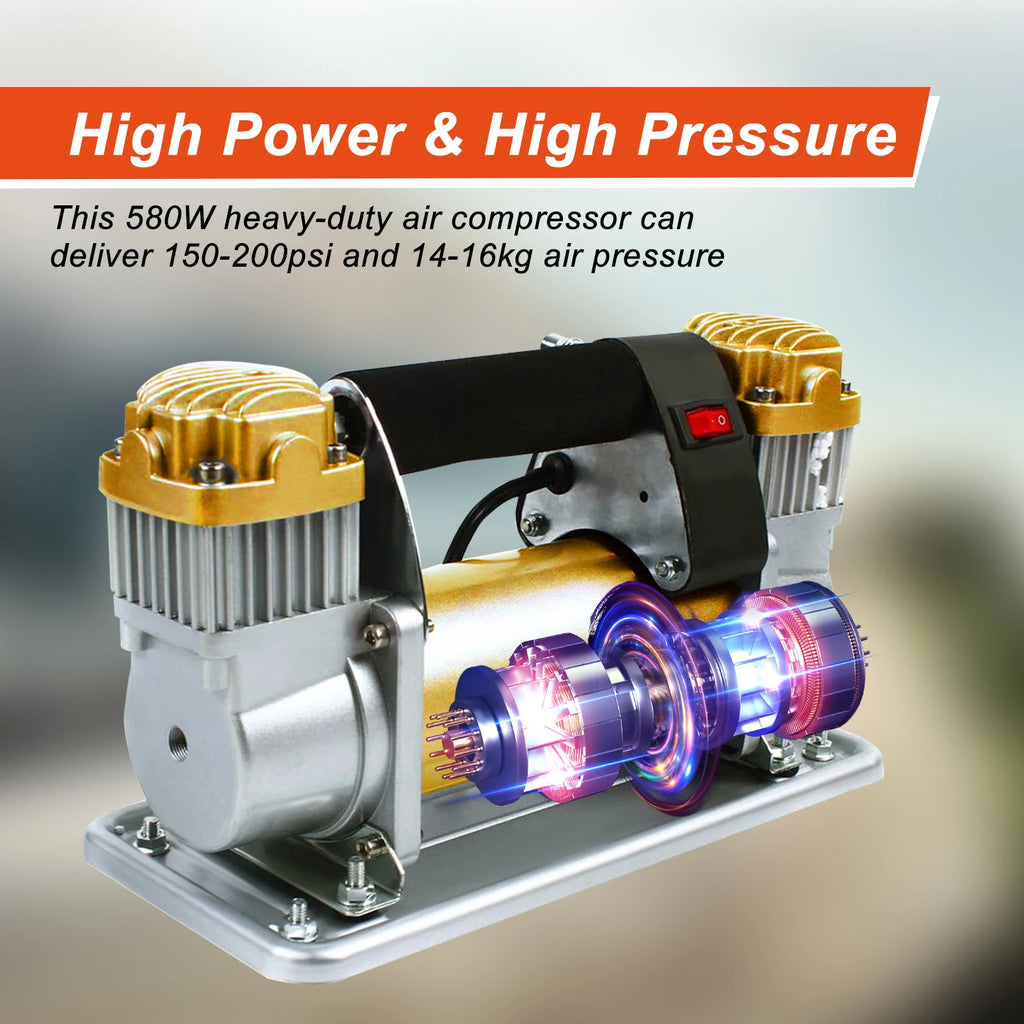 Heavy-Duty Double Cylinder 150PSI Portable Tire Inflator.
