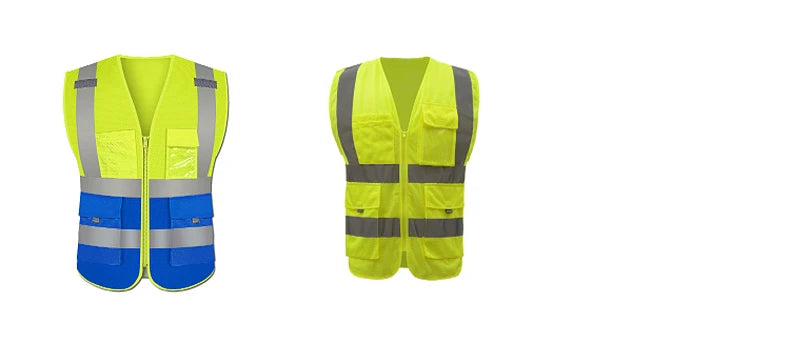 Blue Mesh Safety Vest With Pockets Breathable Summer Workwear Waistcoat for Contruction High Visibility Reflective Jacket