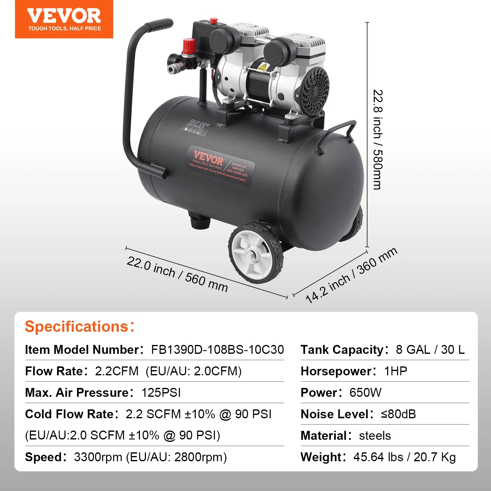 SucceBuy Air Compressor 750W/1450W/3000W Oil Free Air Compressor Quiet Portable Compressor Pump for Auto Repair Tire Inflation
