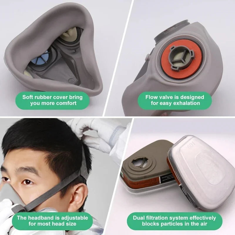 6200 Dust Gas Mask Filters with Protective Fog-proof Glasses Safety Work Suit Industrial Half Face Painting Spraying Respirator