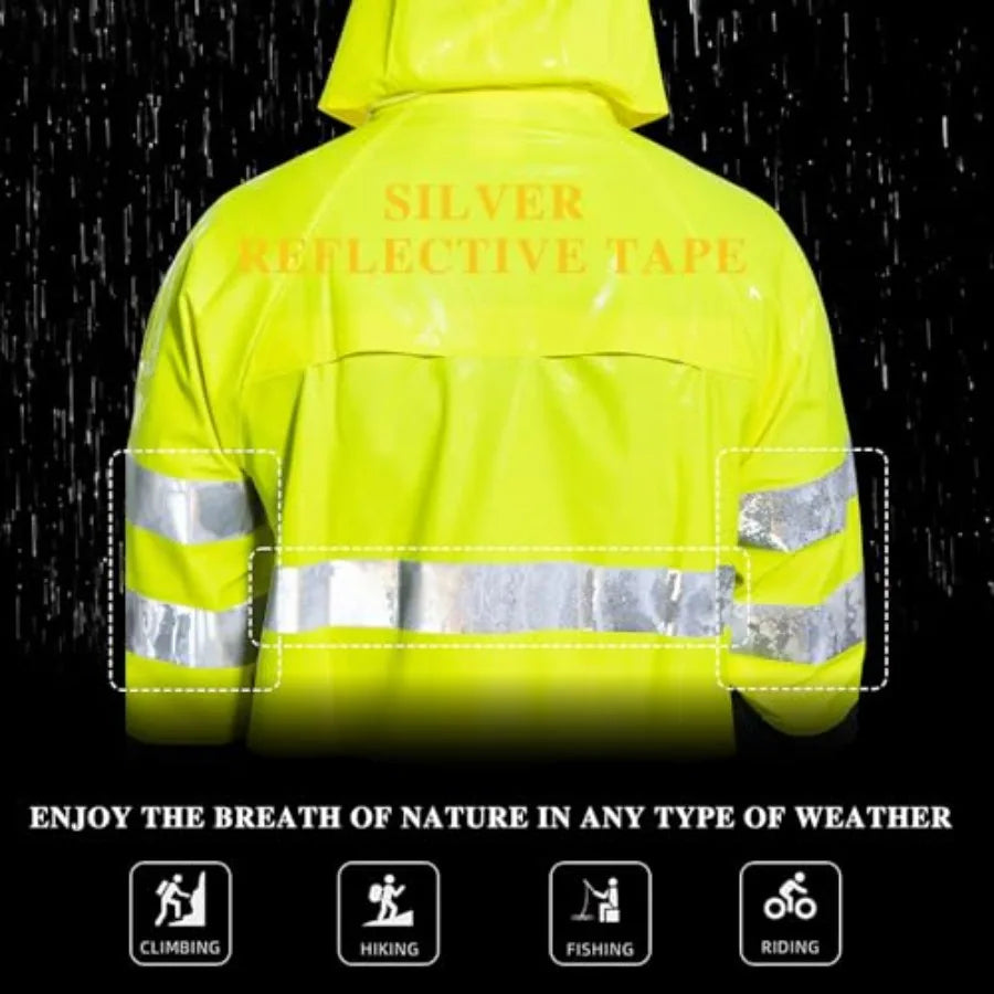 Rain Suit For Men and Women Waterproof Heavy Duty Rain Gear Reflective Jacket for Fishing Outdoor Work Raincoats