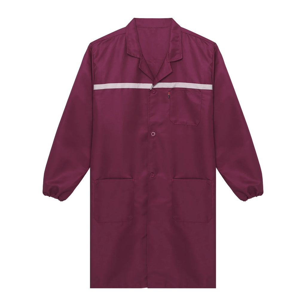 Mens Womens Factory Workshop Uniform Long Sleeve Pockets Button-up Coverall Reflective Strips Long Workwear Wear-resistant Coat
