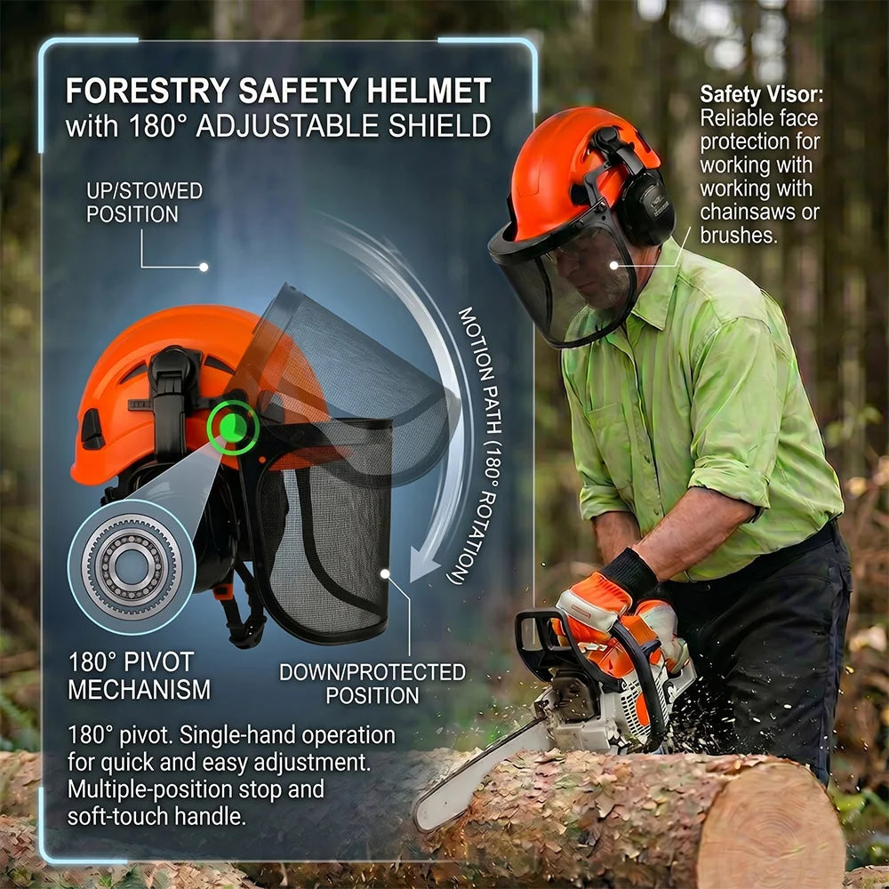 CE ANSI 3 in 1 Forestry Safety Helmet with Face Shield Earmuffs ABS Hard Hat for Logging Chainsaw Brushcutter Trimmer Work Cap