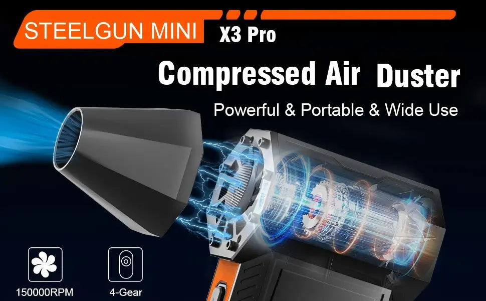 X3Pro Mini Turbo Fan jet,Handheld 150000RPM Powerful air Blower Compressed air Duster for Car Dryer/PC/Home/indoor -(Orange)