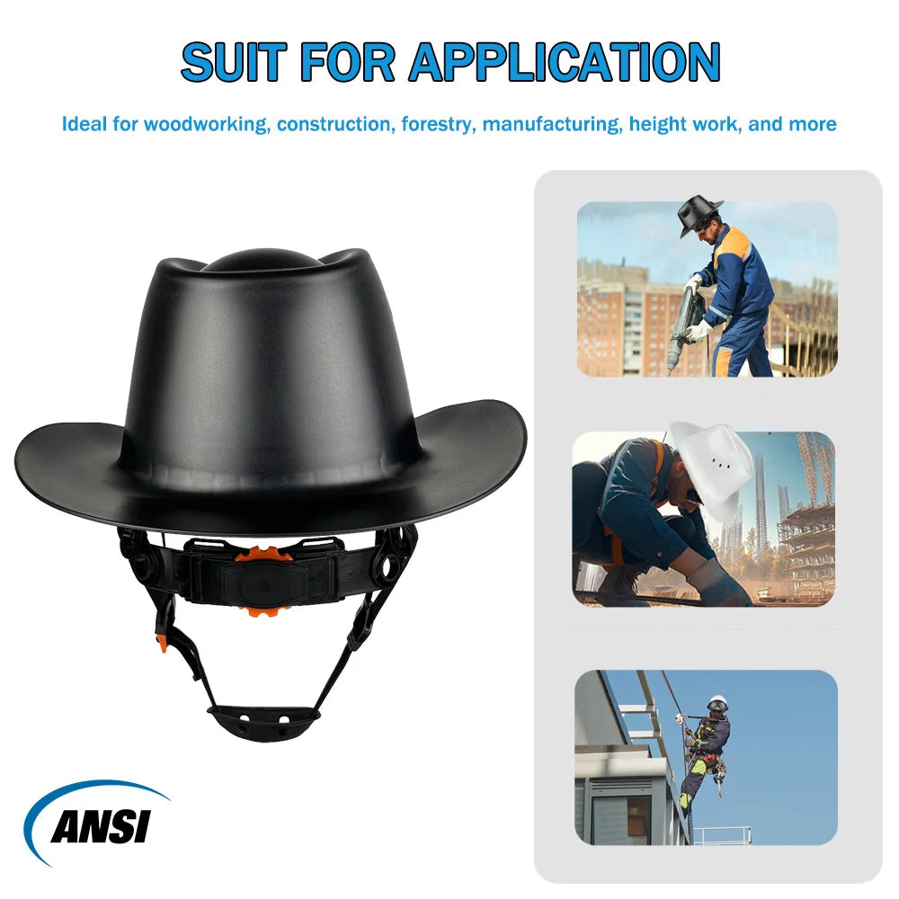 Cowboy Safety Hard Hat ANSI Z89.1 Class C Vented Full Brim Helmet for Outdoor Construction Industrial Use