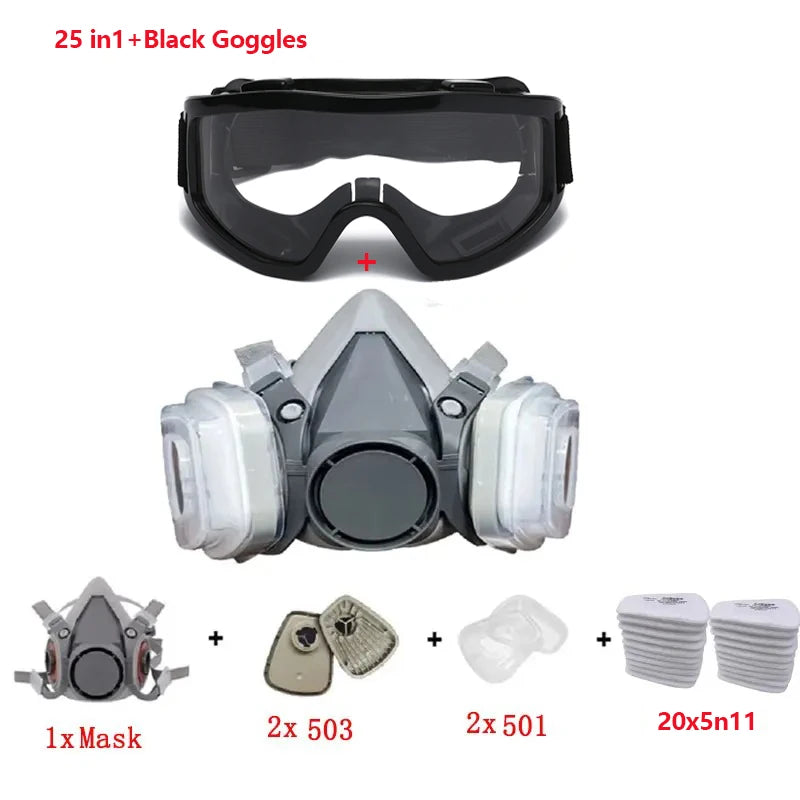 6200 Dust Mask Half Face With 503 5N11 Particle Filters Goggles Set For Industrial Labor Dust Paint Spray Decoration Grinding ﻿