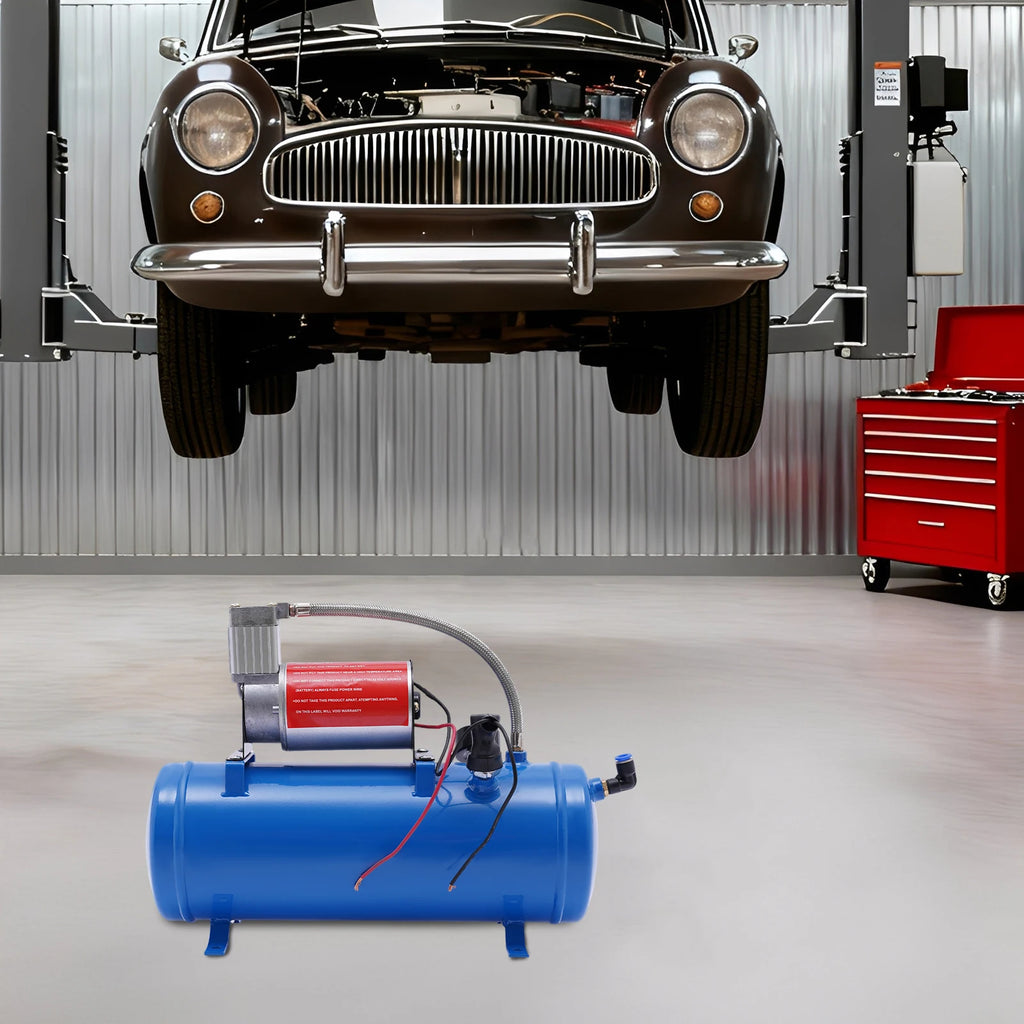 DC12V 23A Metal Air Compressor 6L Tank Capacity Blue with 3.8m Hose for Automobile Tires, Engines Fast Inflation