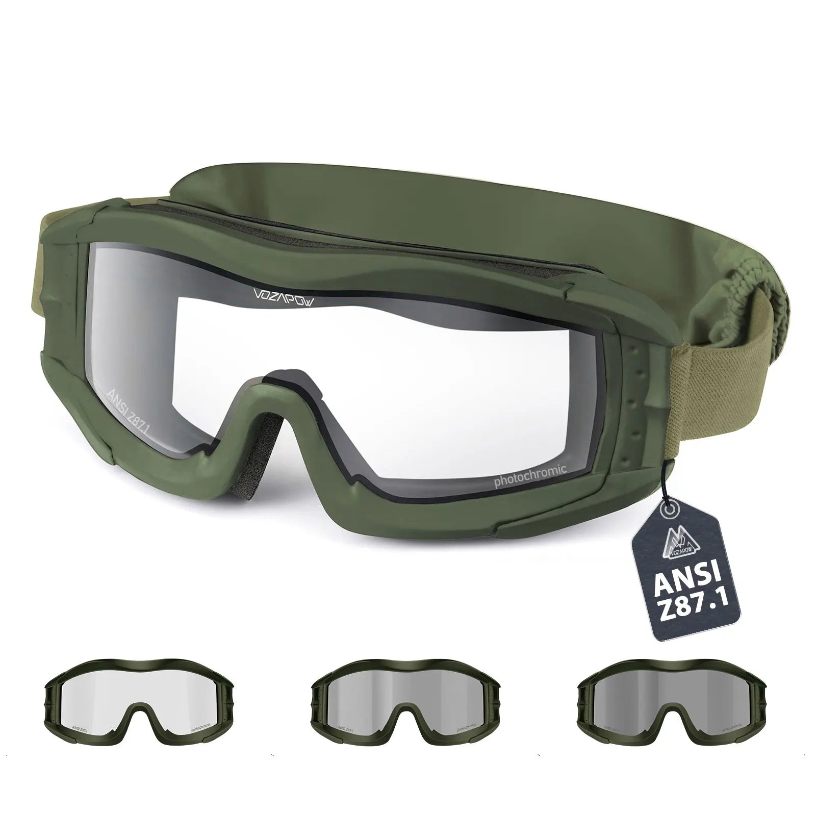 Vozapow Professional Shooting Goggles Anti Fog ANSI Z87.1 Safety Airsoft Tactical Glasses Motorcycle Mountaineering Sunglasses