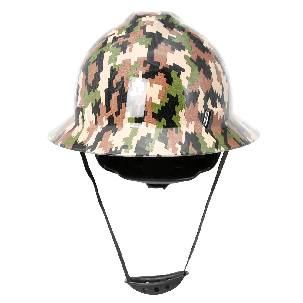 Camouflage Safety Helmet Full Brim Protective Hard Hat Outdoor Construction Sun Shade Hat High Strength Railway Metallurgy Mine