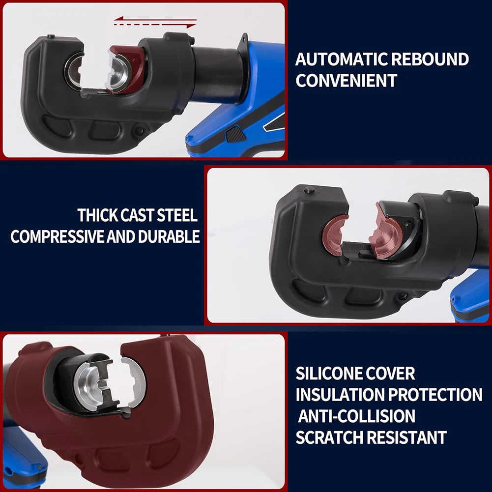 EZ-300 EZ-400 Electric Hydraulic Plier w Battery Handheld Rechargeable Cable Copper Aluminum Terminal Crimping Tool & 12Set Mold