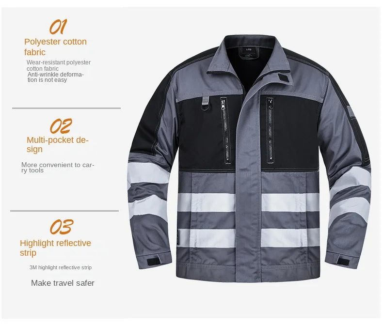 2026 New Work Clothes Men Construction Reflective Safety Coveralls Welding Suit Car Repair Workshop Mechanic Plus Size Clothes