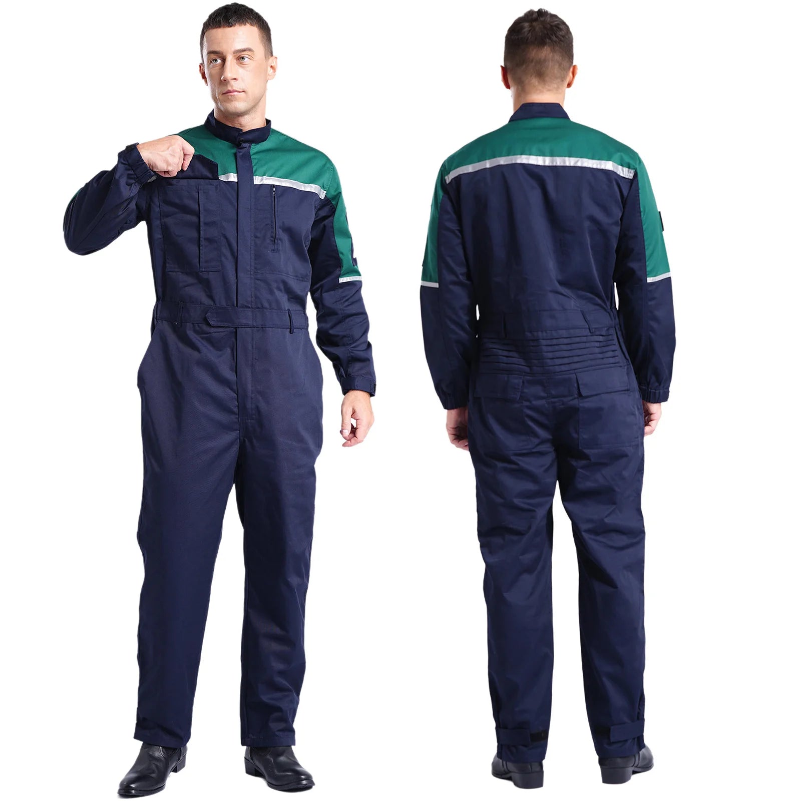 Mens Wear Resistant Anti-static Protective Jumpsuit Workwear Multi-pocket Reflective Straps Full-body Coveralls Workshop Uniform