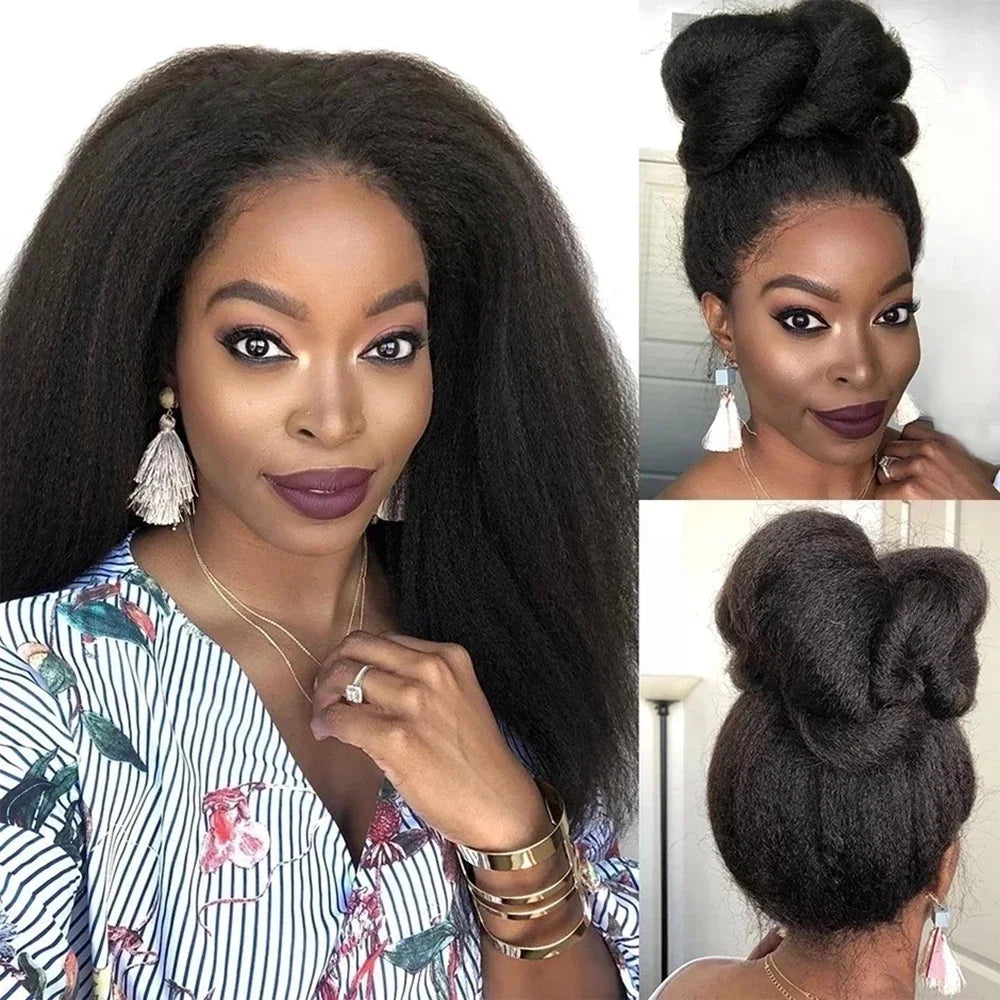 13X6 Kinky Straight Lace Front Wigs 13X4 200% Density Natural Black Yaki Lace Front Wigs For Women Synthetic Wigs Glueless