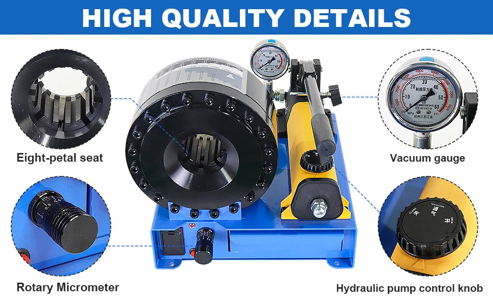 Hydraulic Hose Crimper Mchine with 8 Sets of Dies Manual Hose Crimping Tool, High Pressure Handheld Shrink Tube Machine