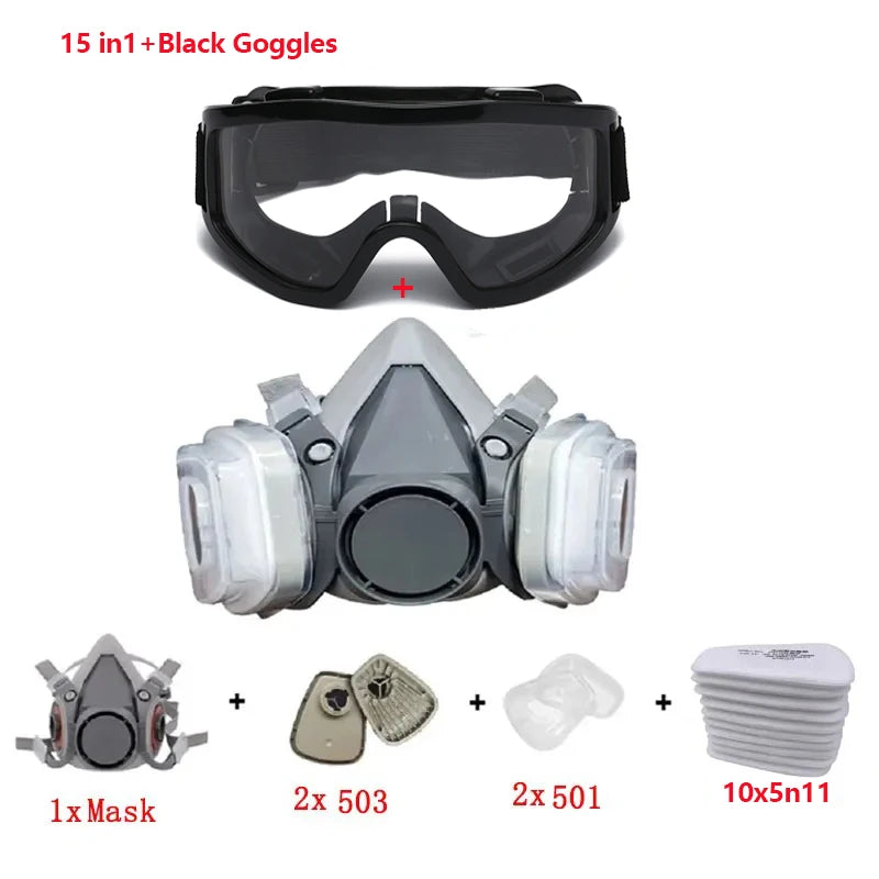 6200 Dust Mask Half Face With 503 5N11 Particle Filters Goggles Set For Industrial Labor Dust Paint Spray Decoration Grinding ﻿