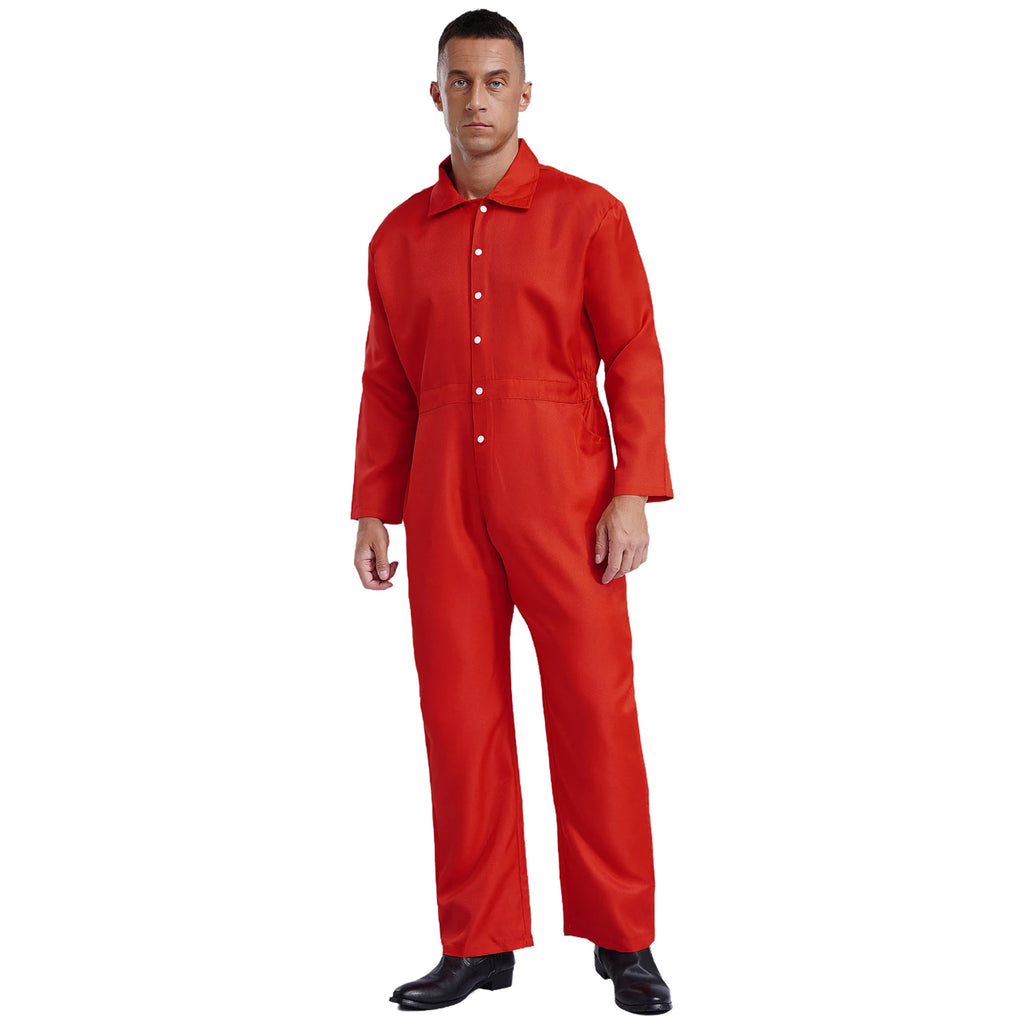 Mens Wear Button-up Work Coveralls Jumpsuit Resistant Overalls Costume Turn-down Collar Bodysuit Long Sleeve Workshops Uniforms