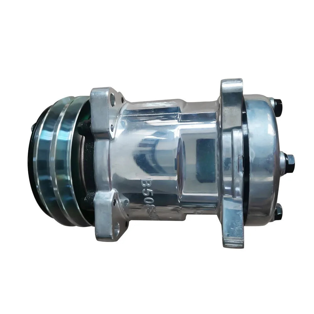 Silver AC Compressor with Silver Clutch Sanden 508 2-Groove V-Belt HC5003C