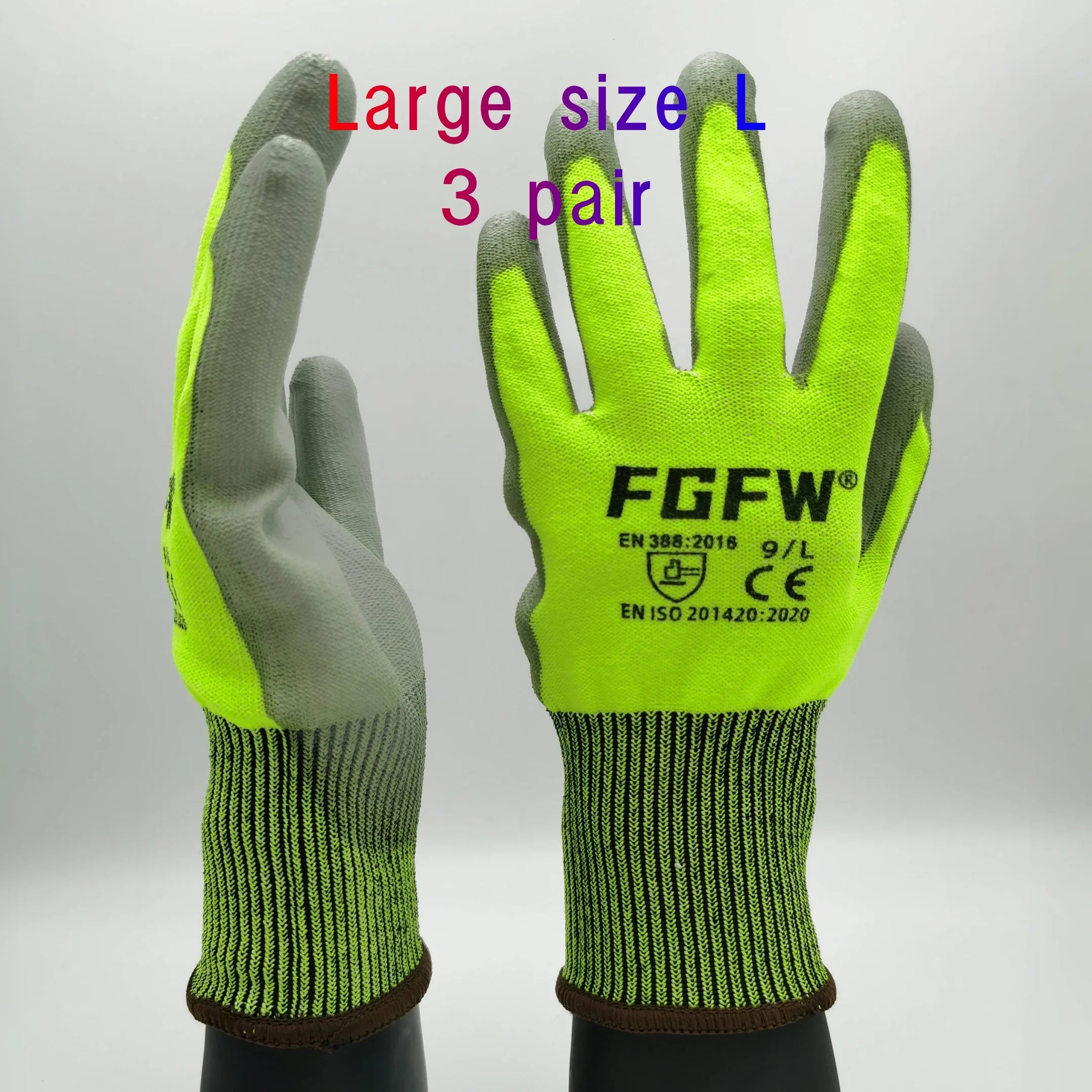 3 Pairs Military-Grade Level 5 Cut Resistant Gloves EN388/CE/ISO - HPPE Fiberglass, Anti-Slip Grip, Breathable for Industrial Sa