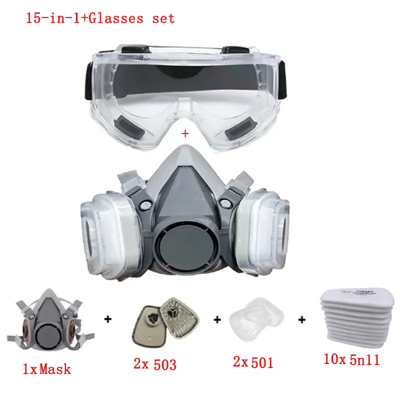 6200 Dust Mask Half Face With 503 5N11 Particle Filters Goggles Set For Industrial Labor Dust Paint Spray Decoration Grinding ﻿