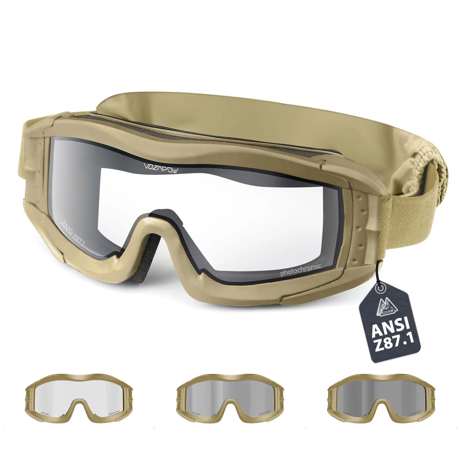 Vozapow Professional Shooting Glasses Anti Fog Impact Resistant Safety Sunglasses UV400 Mountaineering Airsoft Tactical Goggles