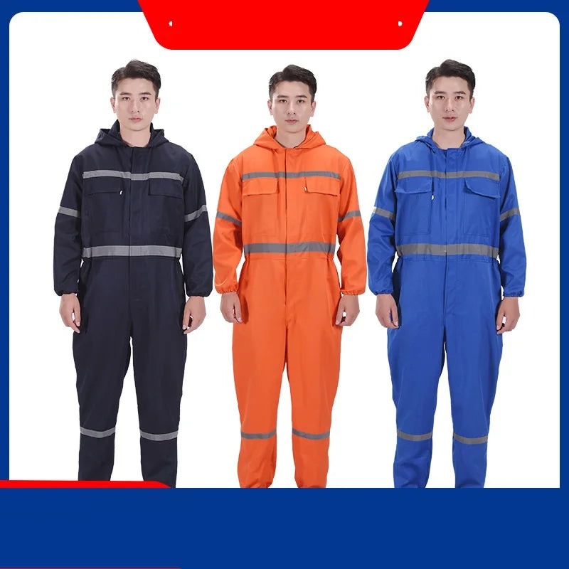 Hi Vis safety working overalls hooded coveralls workshop auto repairman mechanics jumpsuit dust proof working rompers Coal Miner