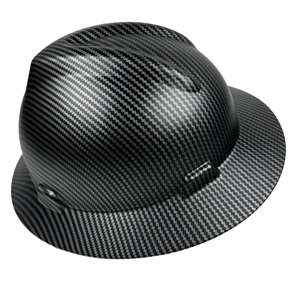 Carbon Fiber Full Brim Hard Hat ANSI Z89.1 CE Safety Helmet 6-Point Suspension HDPE Construction Work Cap for Men Industrial