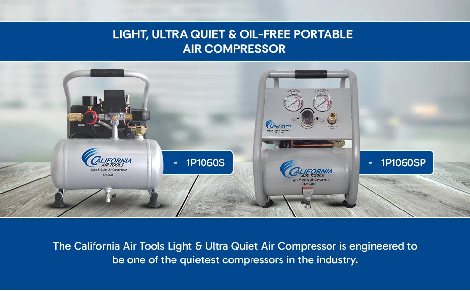 California Air Tools CAT-1P1060S Light Quiet Portable Air Compressor Lightweight Ultra Quiet Oil-Free 1 Gallon Tank 6 HP 56 dBA