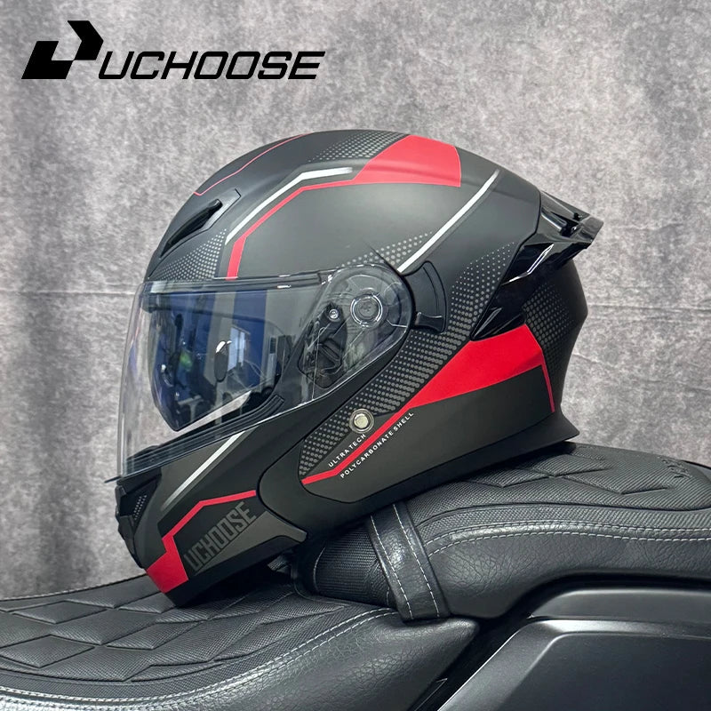 DOT Uchoose Approved Helmets Crash Motorbike Protective Gear Men Women Flip Up Helmet Motorcycle Visor Double Sun