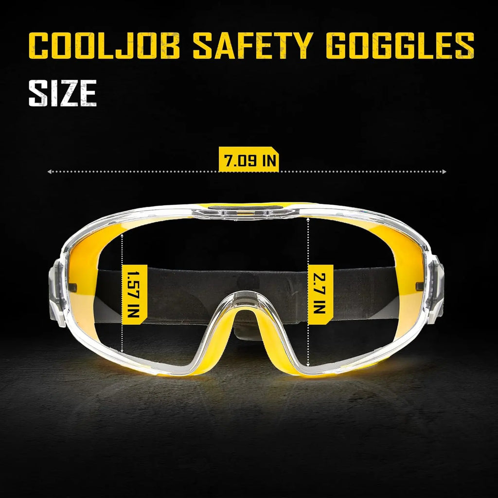Safety Goggles Over Glasses, Anti-Fog Clear Lens, ANSI Z87.1 Impact & UV Protection, Adjustable Headband