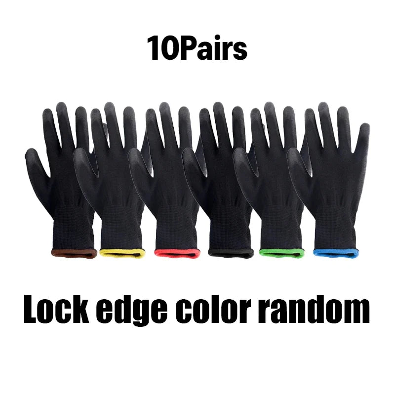 Black PU Coated Work Gloves Breathable Non Slip for Factory Machinery Gardening Woodworking Outdoor Work Repair Supplies 2041