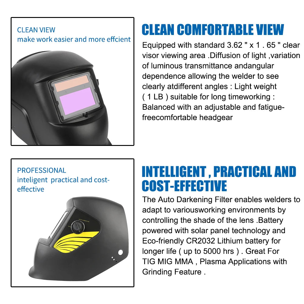 Welder Mask Auto Darkening Large View True Color Lens Solar Power Welding Mask Welding Helmet For Arc Weld Grind Cut