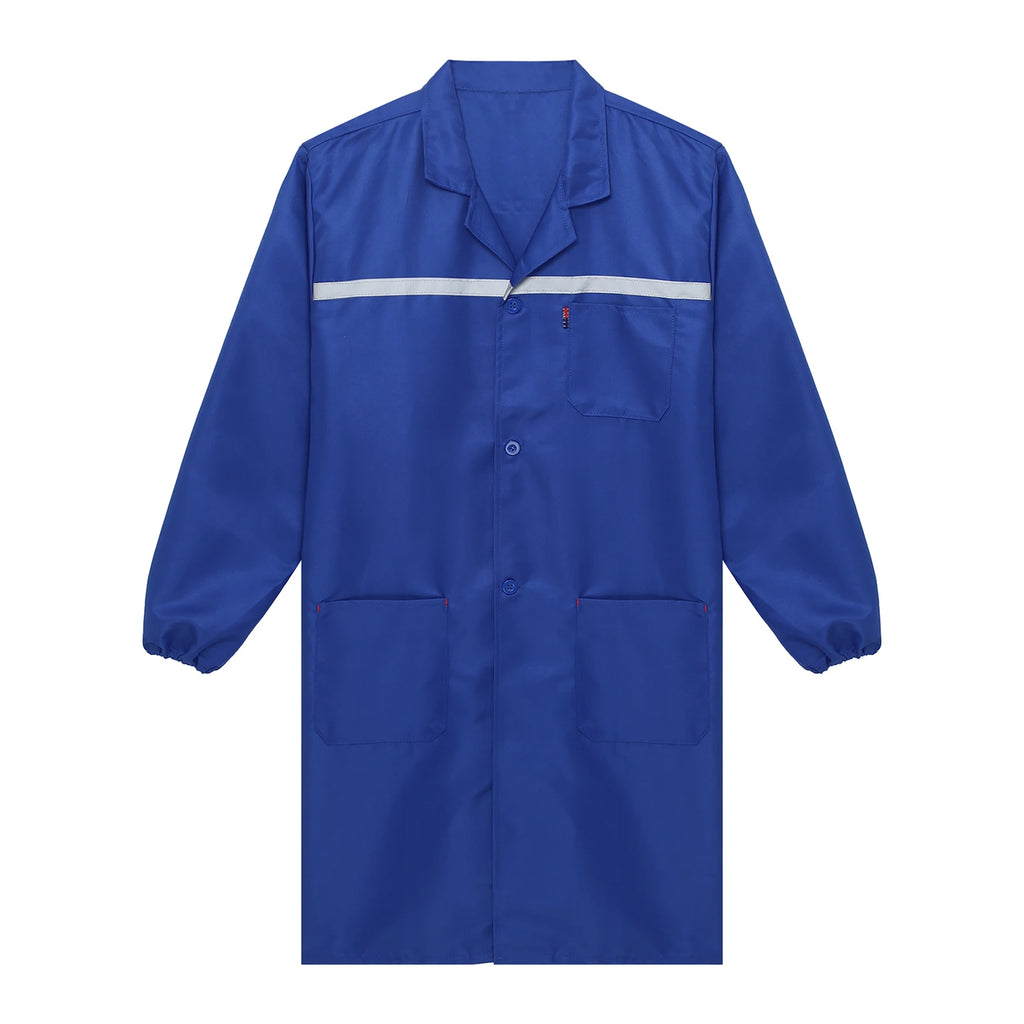 Mens Womens Factory Workshop Uniform Long Sleeve Pockets Button-up Coverall Reflective Strips Long Workwear Wear-resistant Coat