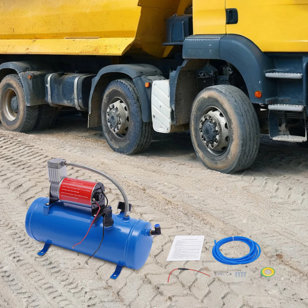 DC12V 23A Metal Air Compressor 6L Tank Capacity Blue with 3.8m Hose for Automobile Tires, Engines Fast Inflation