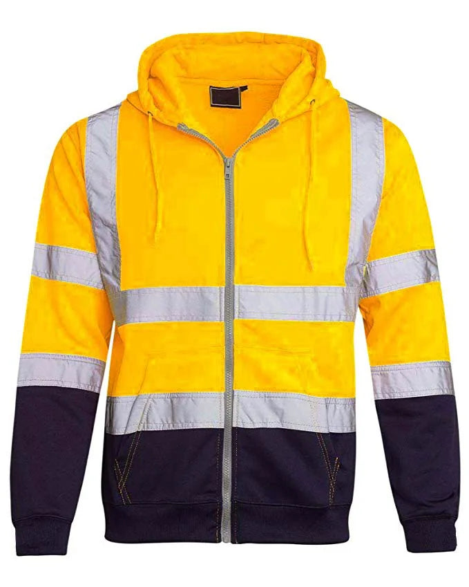 Reflective Strip Men Hoodie Coat Safe Warning Drawstring Zipper Long Sleeve Sanitation Overalls Outdoor Work Safety Jacket
