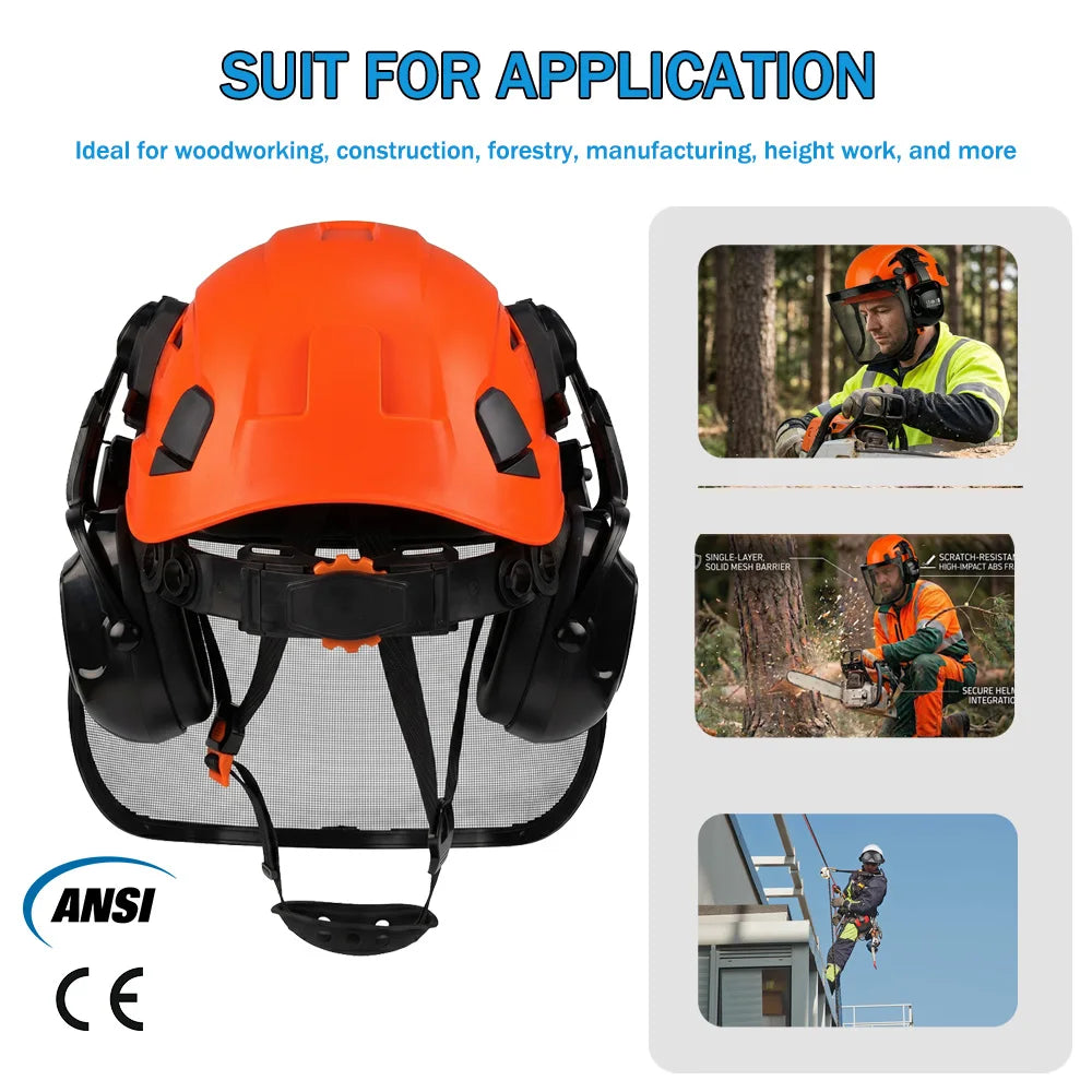 CE ANSI 3 in 1 Forestry Safety Helmet with Face Shield Earmuffs ABS Hard Hat for Logging Chainsaw Brushcutter Trimmer Work Cap