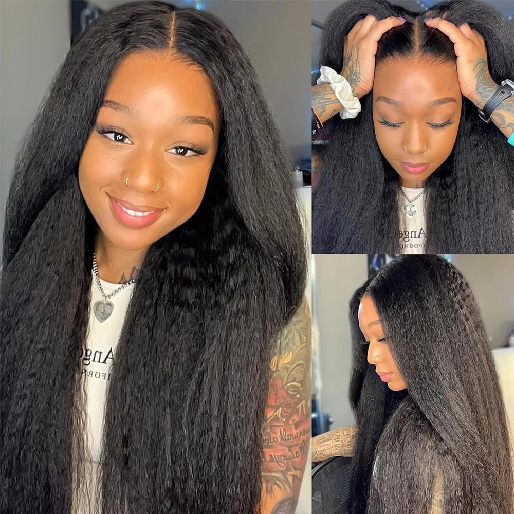 13X6 Kinky Straight Lace Front Wigs 13X4 200% Density Natural Black Yaki Lace Front Wigs For Women Synthetic Wigs Glueless