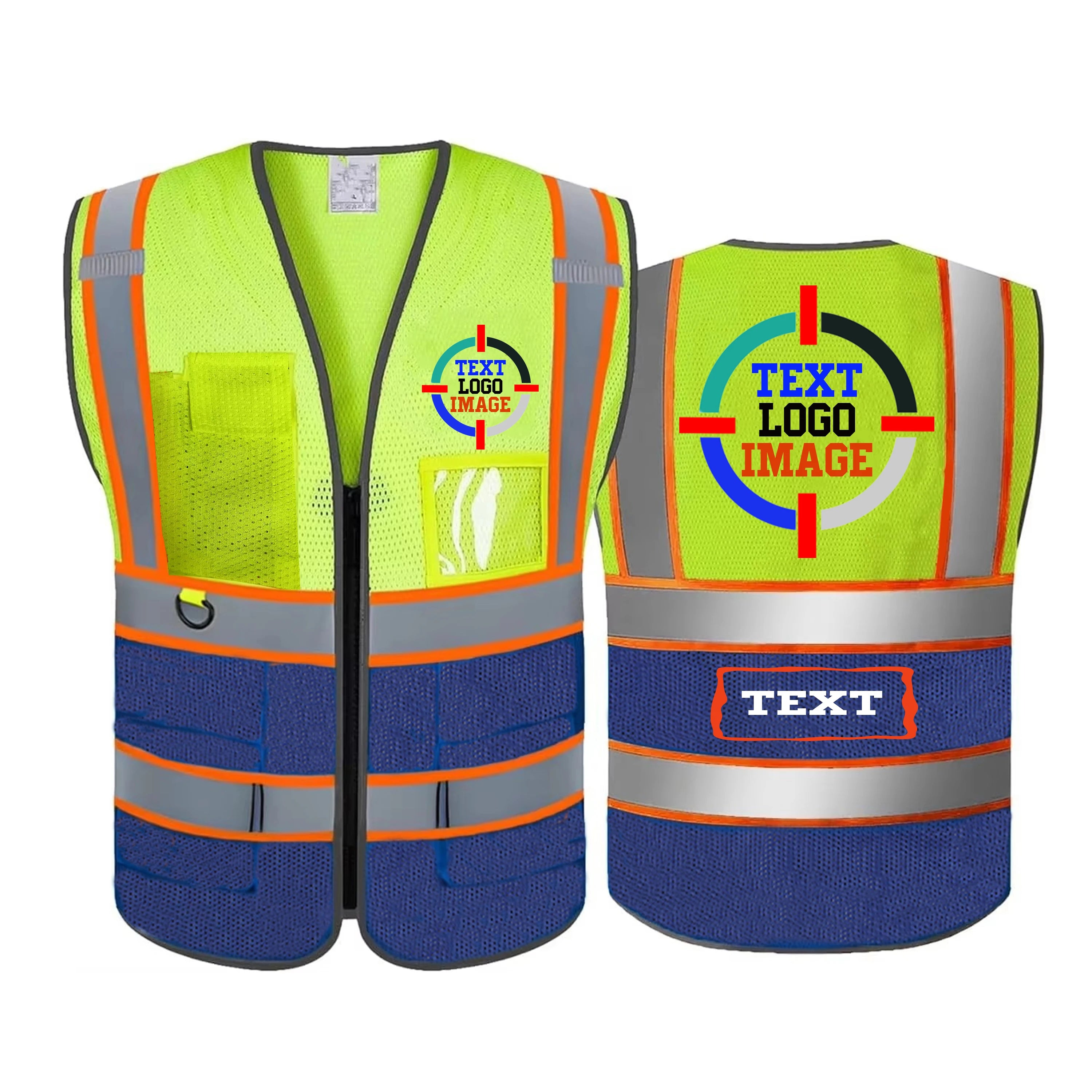 Mesh Safety Vest Customized Your Text Logo Reflective Motocycle Vest Hi Visibility Construction Work Uniform Security ANSI