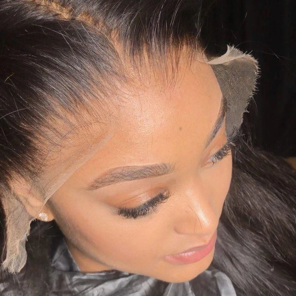 180D 16"-32" Short Straight Human Hair Wigs Transparent Lace Front Wigs Pre Plucked Brazilian Straight Lace Front Wigs For Women