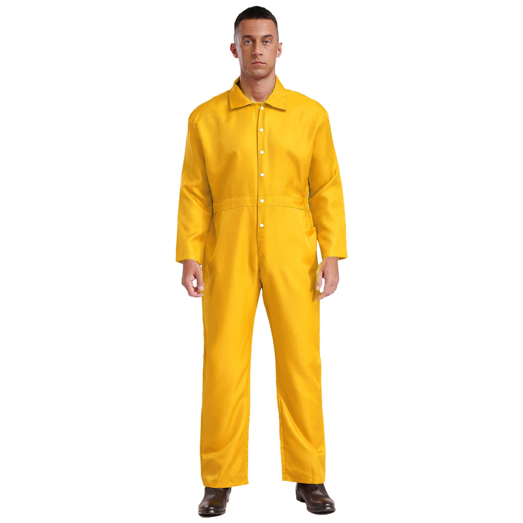Mens Wear Button-up Work Coveralls Jumpsuit Resistant Overalls Costume Turn-down Collar Bodysuit Long Sleeve Workshops Uniforms