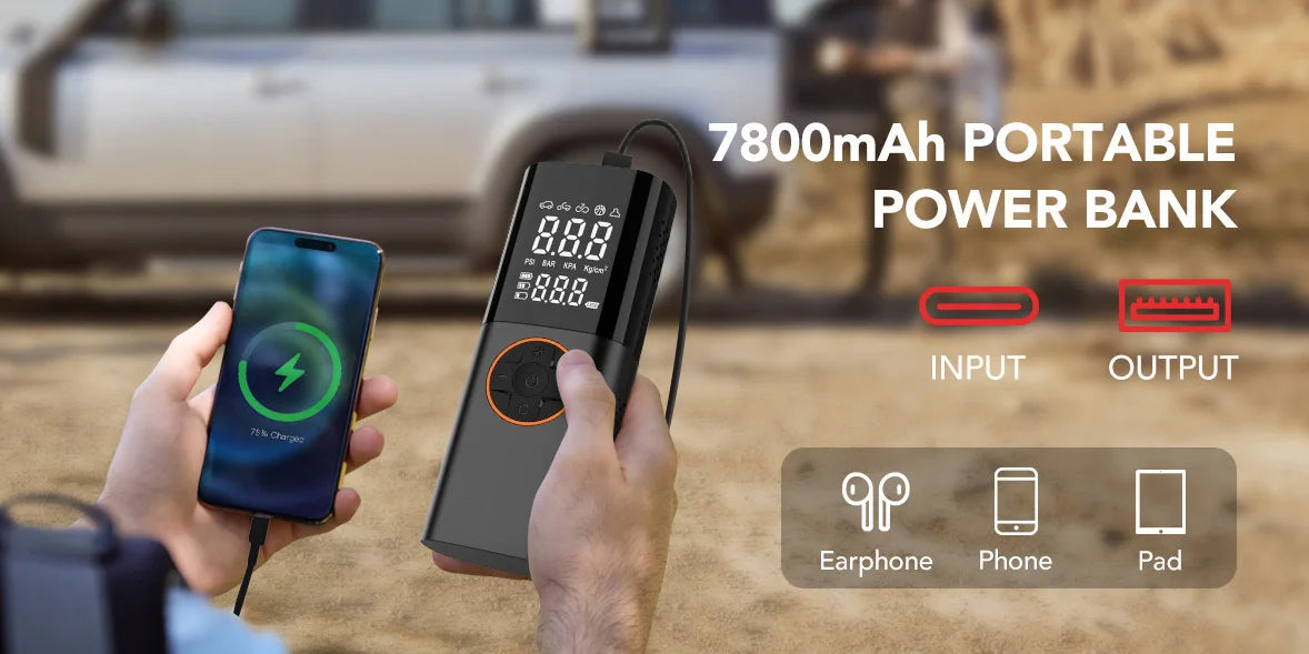 Tire Inflator Portable Air Compressor, Air Pump for Car Tires with LED Lights&Pressure Gauge for Auto, Motorcycles, Bikes, Balls