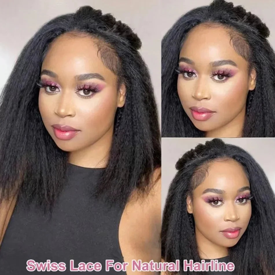 13x4 Lace Front Wigs Human Hair Wig Kinky Straight 180% Density Pre Plucked For Women