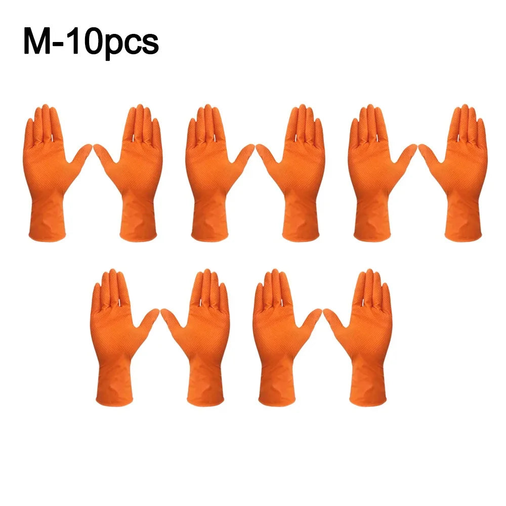 10pcs Heavy Duty Nitrile Gloves Orange Black with Diamond Textured Safety Gloves Waterproof Wear-Resistant Disposable Gloves