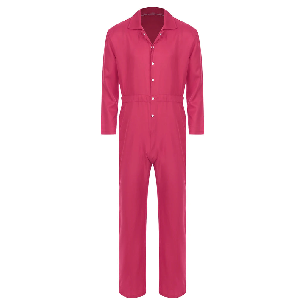 Mens Wear Button-up Work Coveralls Jumpsuit Resistant Overalls Costume Turn-down Collar Bodysuit Long Sleeve Workshops Uniforms