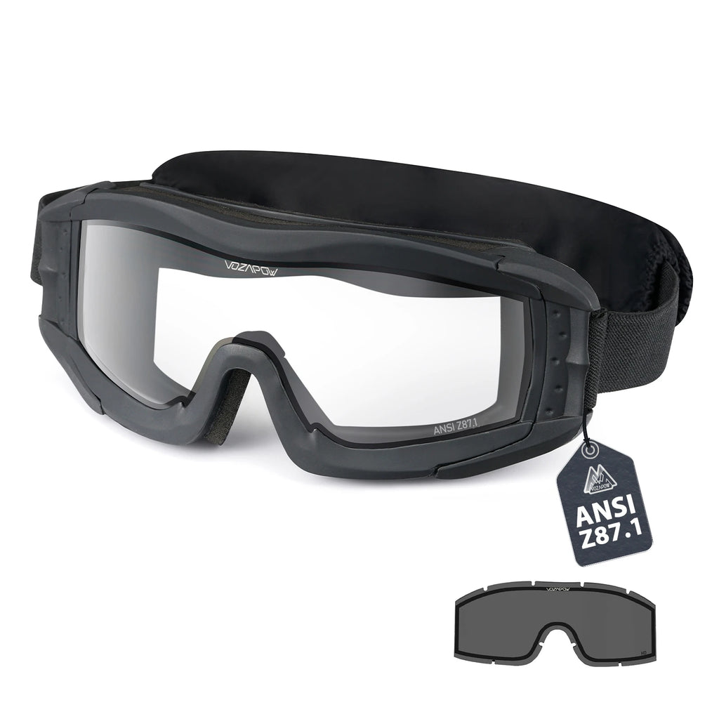Vozapow Professional Shooting Goggles Anti Fog ANSI Z87.1 Safety Airsoft Tactical Glasses Motorcycle Mountaineering Sunglasses