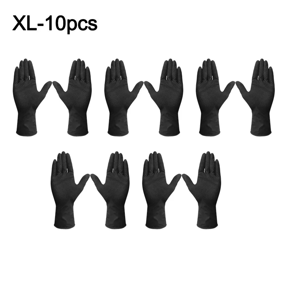10pcs Heavy Duty Nitrile Gloves Orange Black with Diamond Textured Safety Gloves Waterproof Wear-Resistant Disposable Gloves