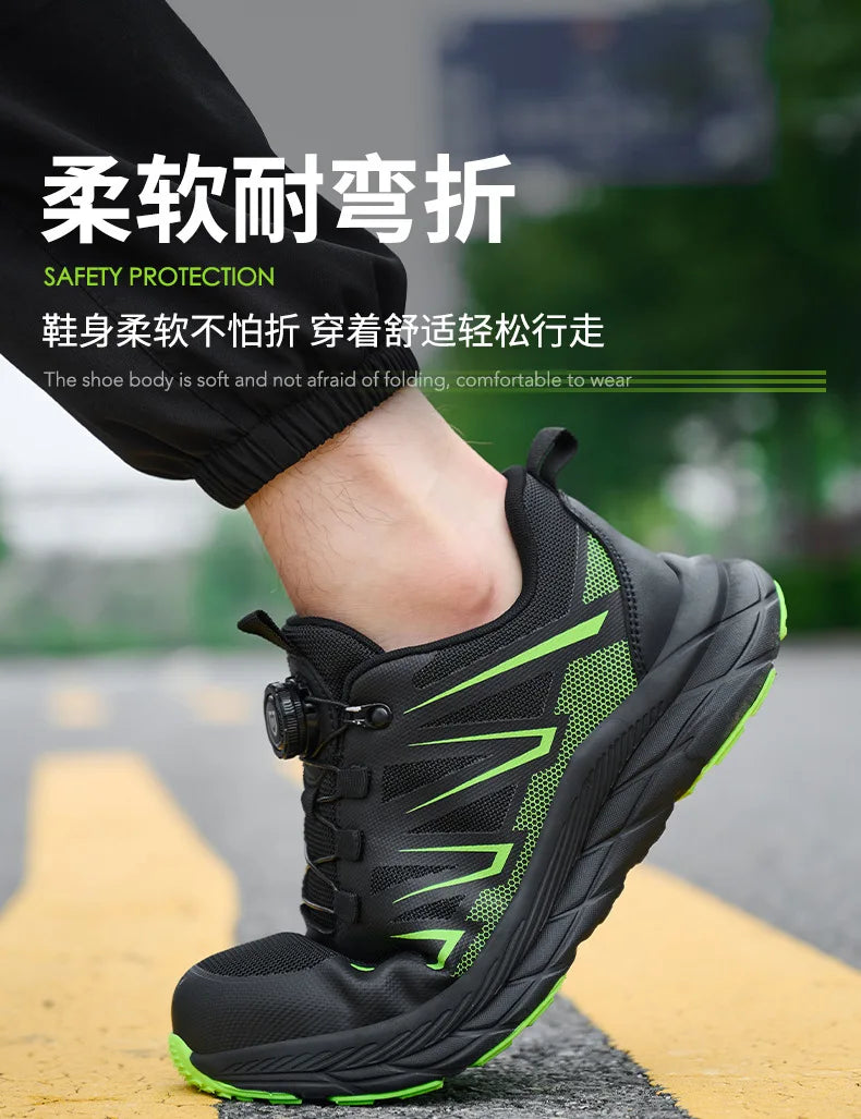 New Women Safety Shoes Rotated Button Men Woman Steel Toe Sneakers Puncture Proof Anti-smash Work Safety Boots Female Industrial